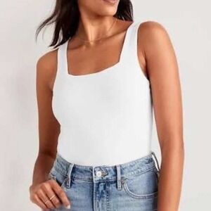 Old Navy Square Neck White Sleeveless Stretch Slim Fit Bodysuit Large